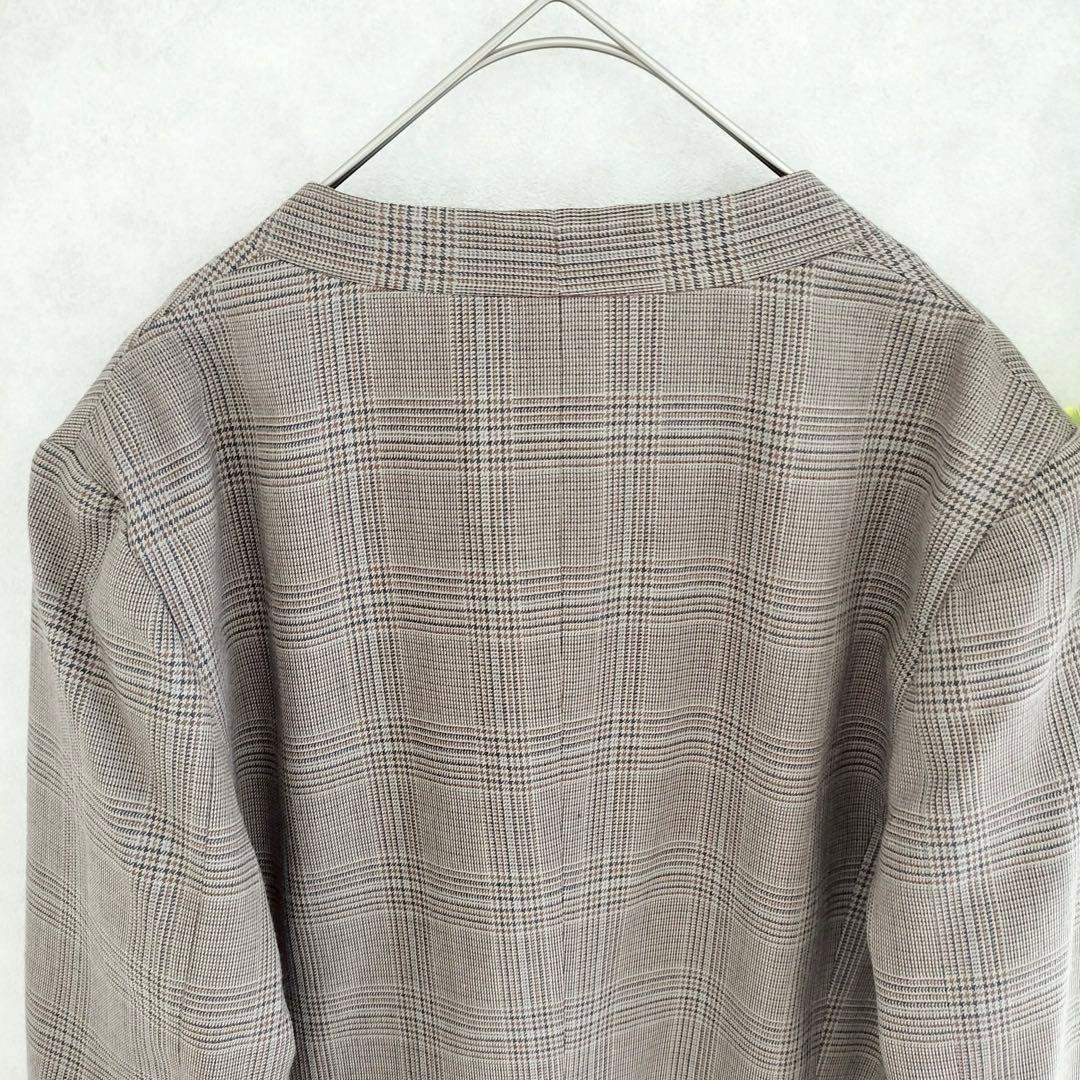 グリーンレーベルリラクシング　チェック　ノーカラー　セットアップ　ブラウン　40