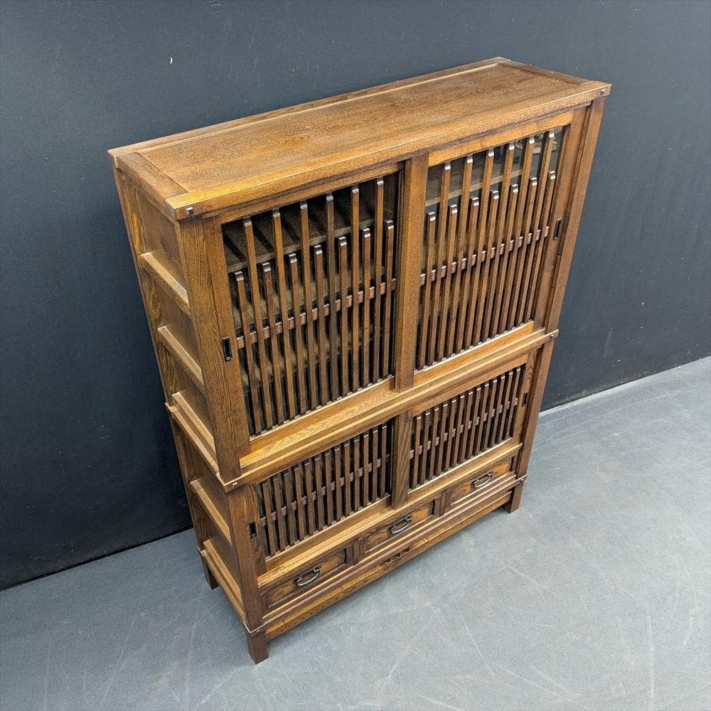 美品　　水屋箪笥　食器棚　キャビネット　キッチンボード　飾り棚　格子　引き戸