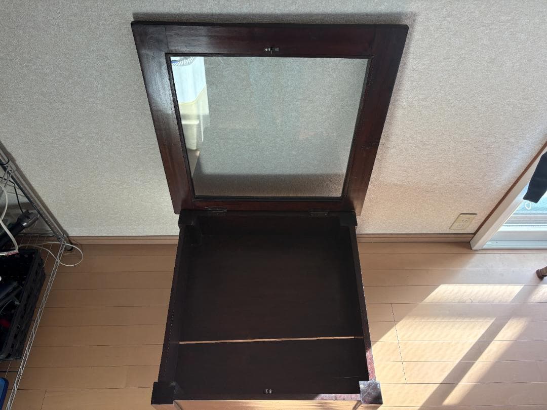 ローテーブル ダークブラウン 木製 正方形 ガラス天板 アジアンアンティーク