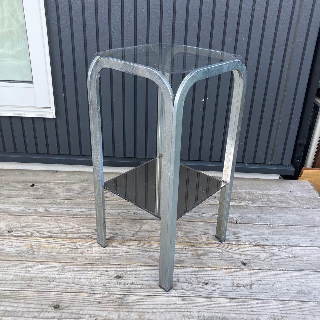 ミッドセンチュリー アイアンフレーム サイドテーブル ガラステーブル 正方形