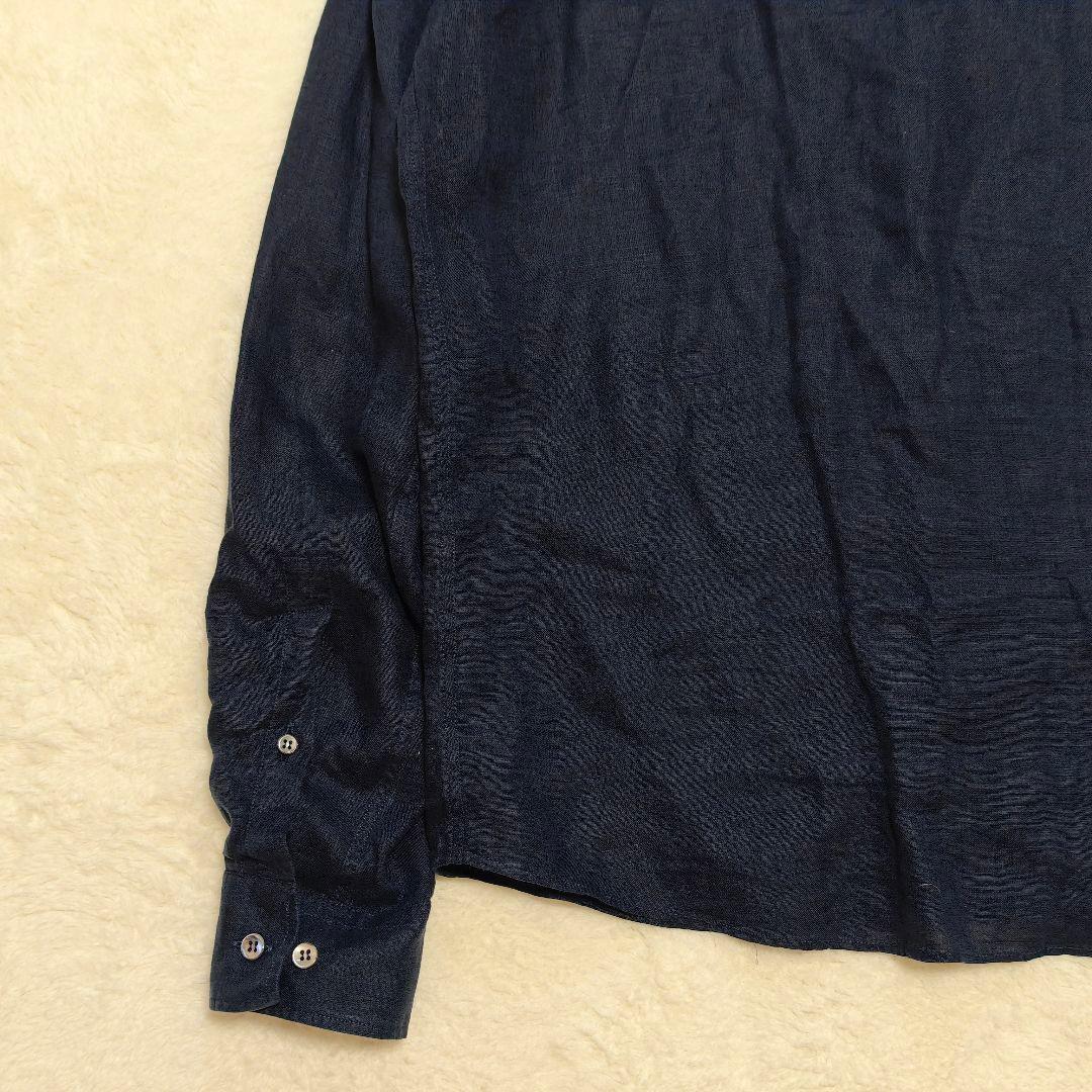 良品✨ ジョルジオアルマーニ リネン長袖シャツ　比翼・貝殻ボタン　ネイビー　40