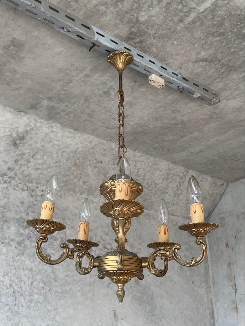 5-11.フランス アンティーク シャンデリア 5灯 キャンドル ブロンズ