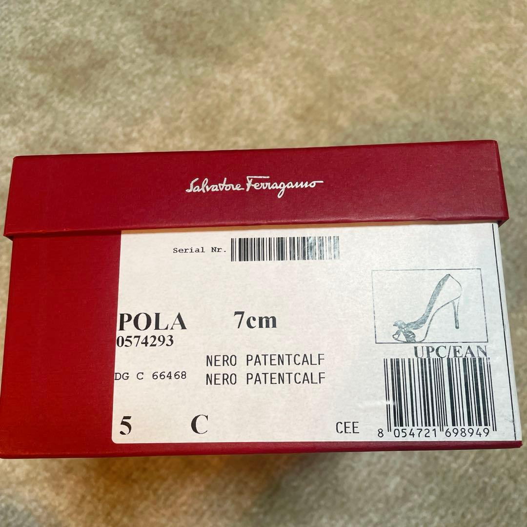 フェラガモいヴァラパテントレバーオープントゥパンプス22.5レディースブラック