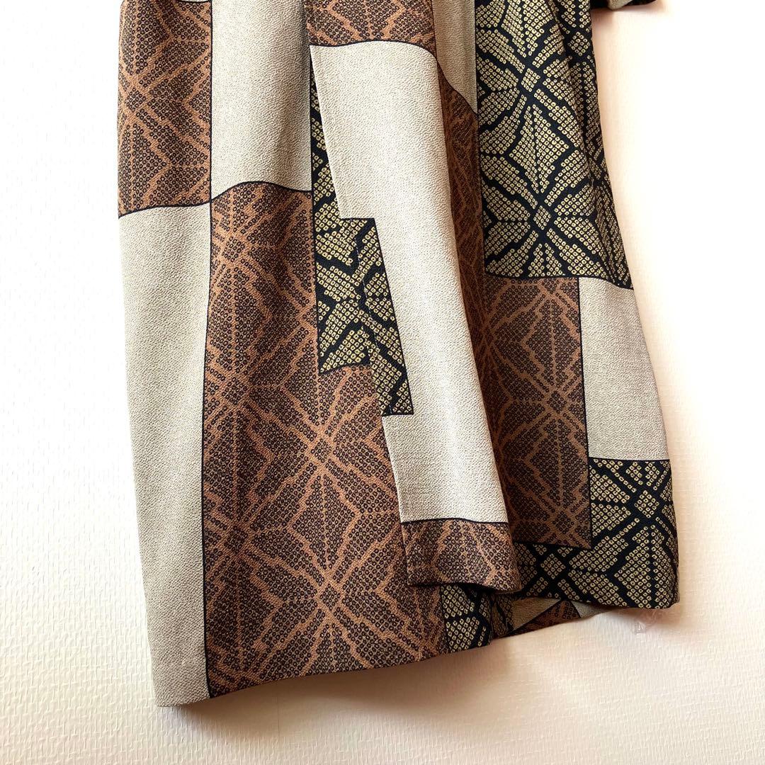 詩仙堂 ちりめんアシメントリーロングコート絞り柄 麻の葉紋様 前開きワンピース