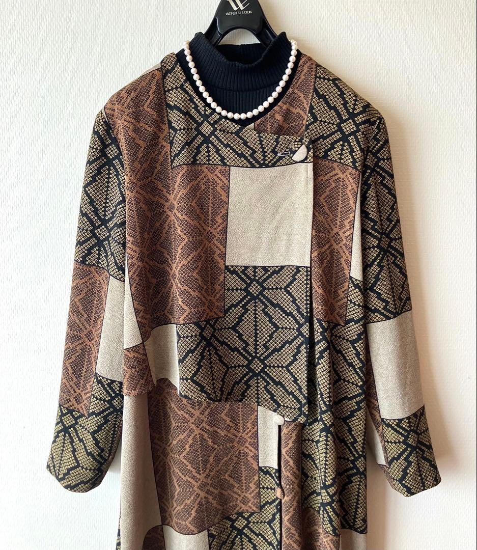 詩仙堂 ちりめんアシメントリーロングコート絞り柄 麻の葉紋様 前開きワンピース