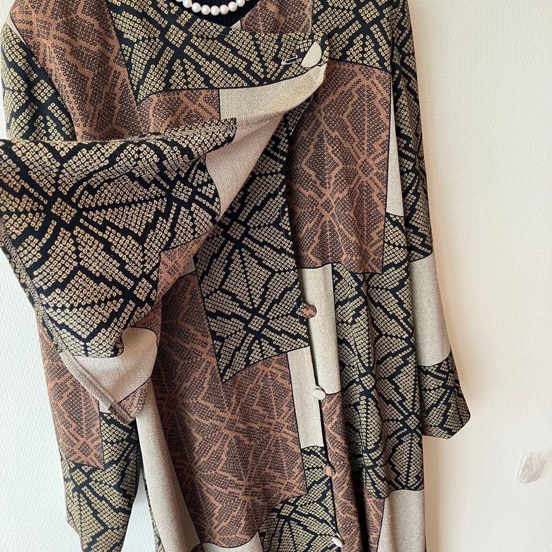 詩仙堂 ちりめんアシメントリーロングコート絞り柄 麻の葉紋様 前開きワンピース