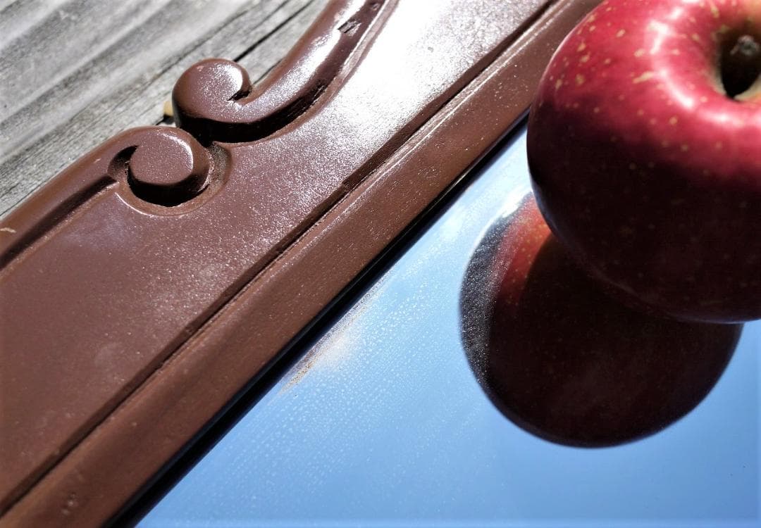 木彫り壁掛け鏡 レリーフウォールミラー 唐木ローズウッド 昭和家具