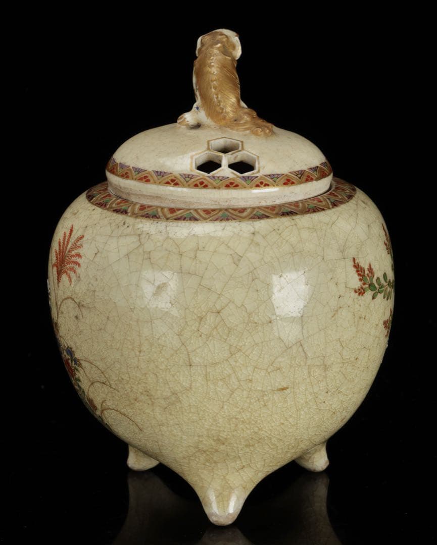 古薩摩 慶田窯 獅子摘三足香炉 幕末期 茶道具 香道具 時代物 骨董品 古美術品