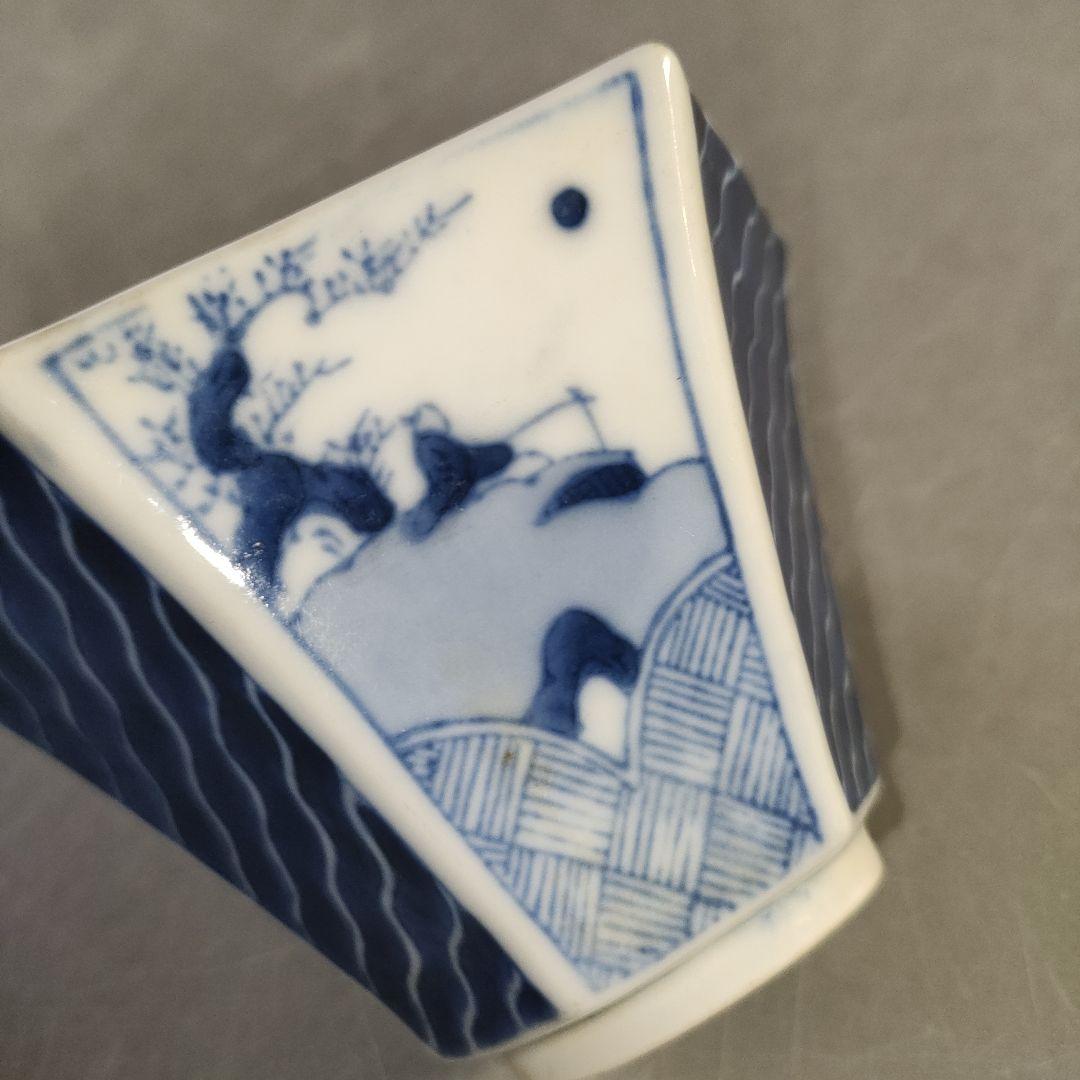 A1283-2/在銘/古伊万里波紋人物図六角小鉢15客/銘々皿/飾鉢/懐石道具/