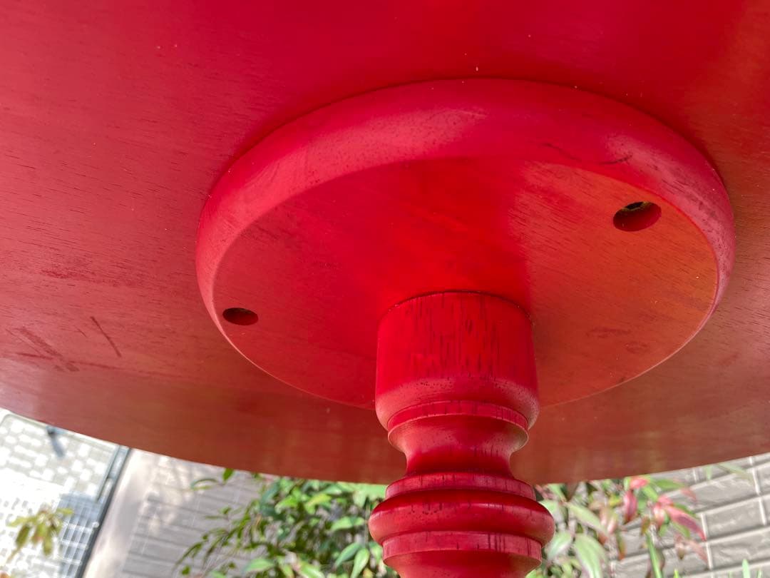 赤　花柄円形サイドテーブル　ヴィンテージ　昭和レトロ　トールペイント　机