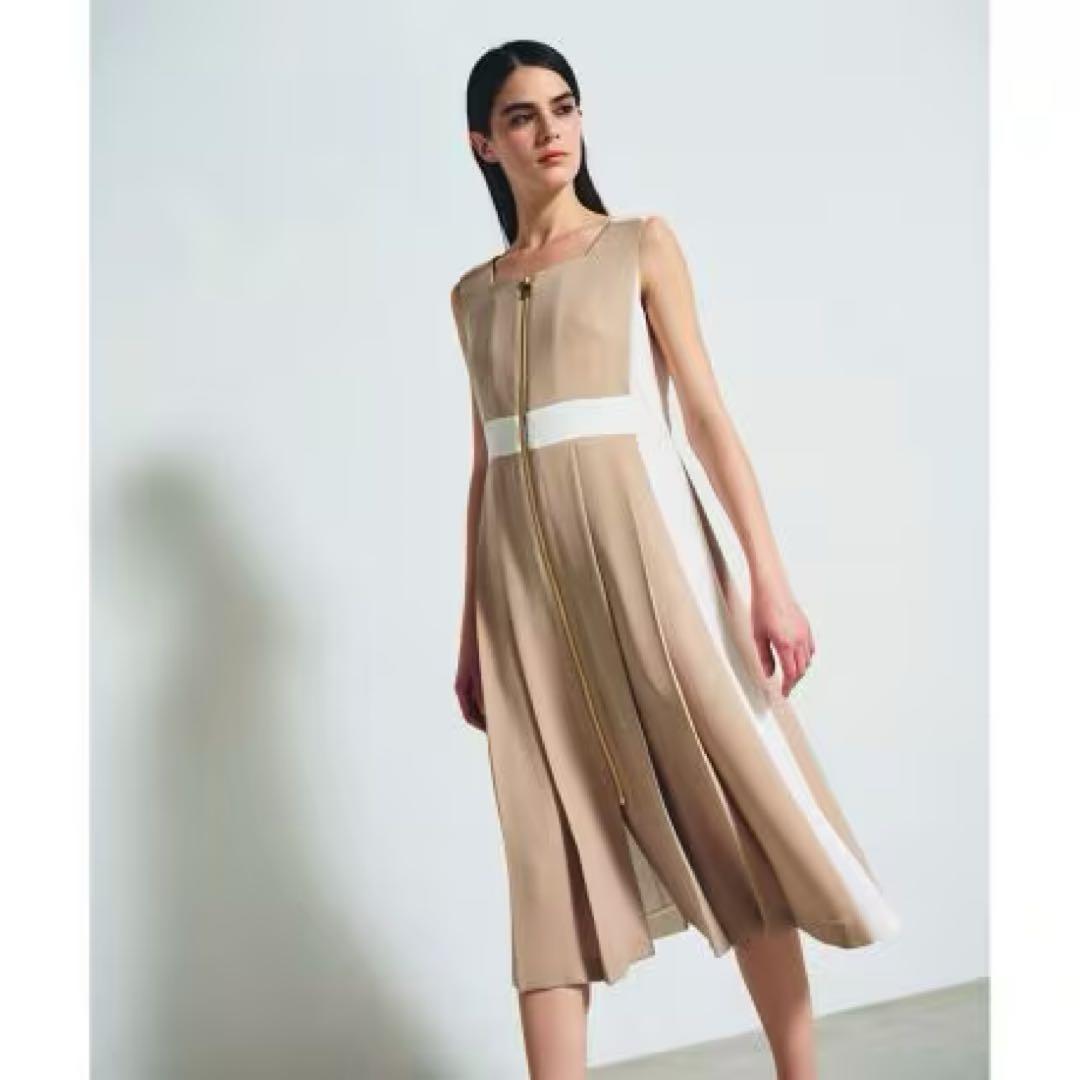 グレースコンチネンタル ラインバイカラードレス　ベージュ　36