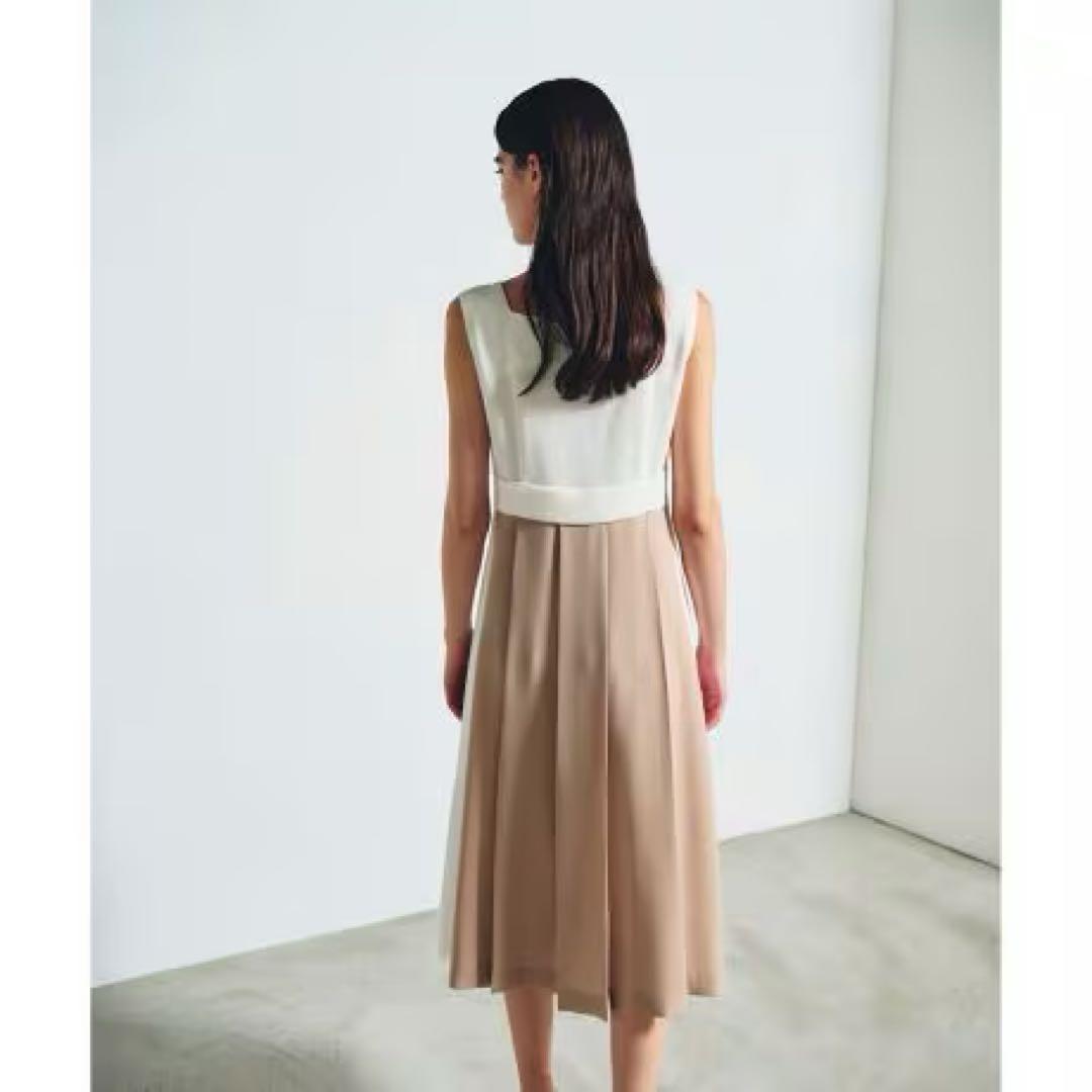 グレースコンチネンタル ラインバイカラードレス　ベージュ　36