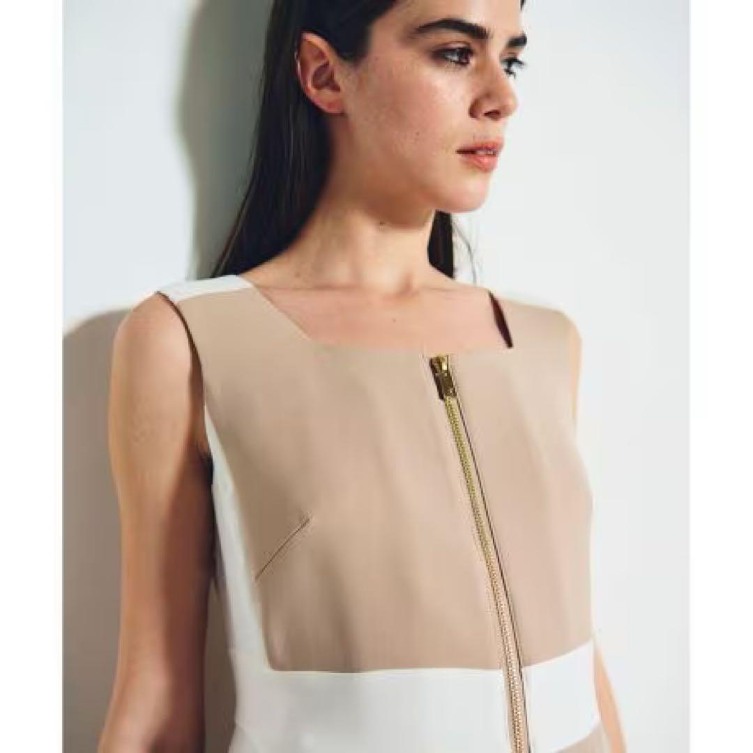 グレースコンチネンタル ラインバイカラードレス　ベージュ　36