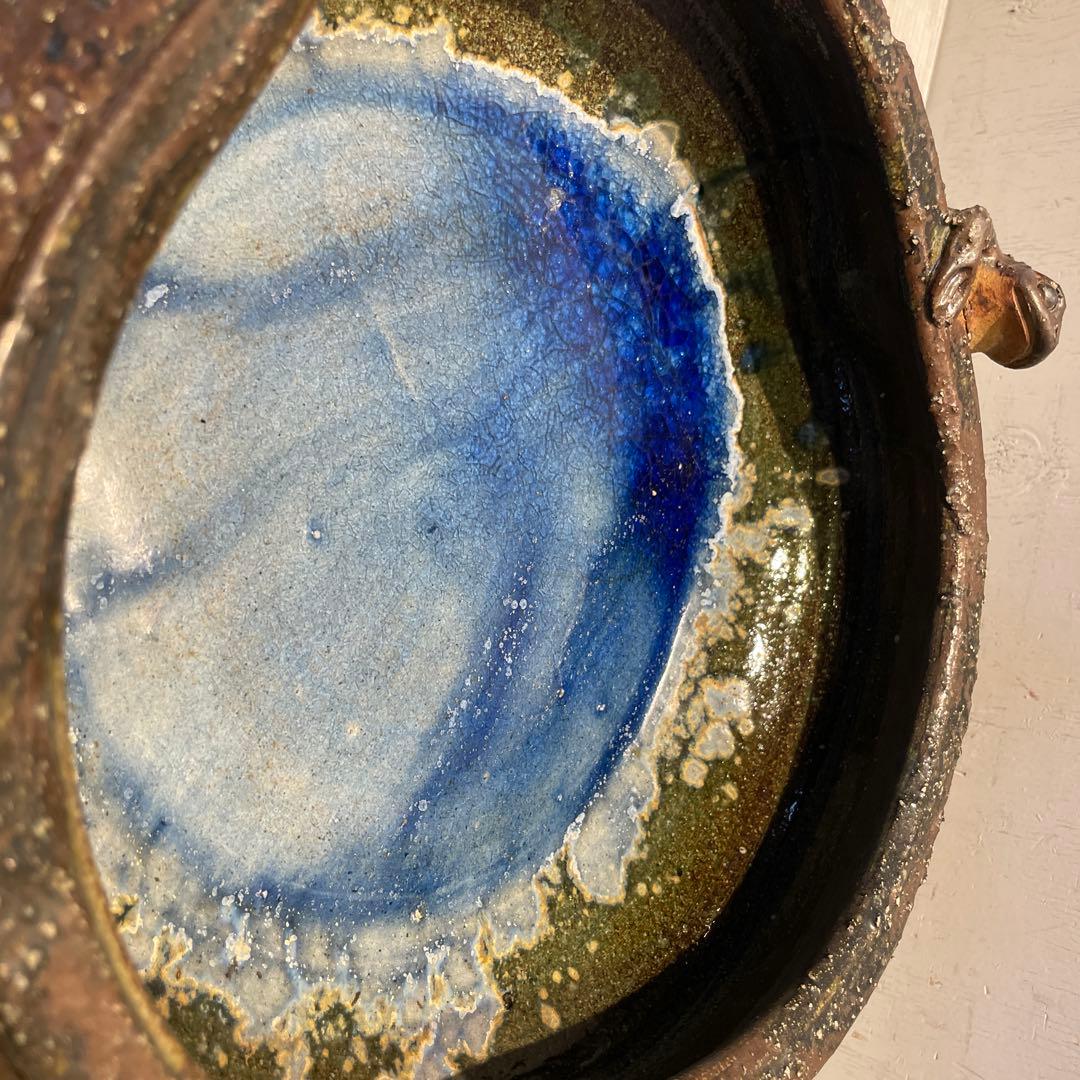 カエル付き信楽焼花器　骨董品　時代物　希少品　ヴィンテージ品　一品物　早い者勝ち