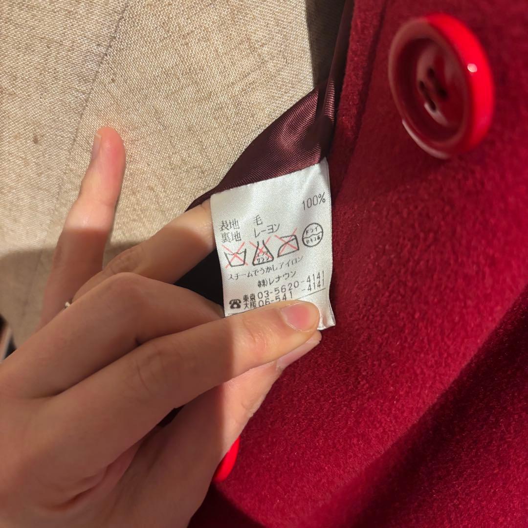 美品 アクアスキュータム 赤 毛100% 上質 ボタン付き ロングコート