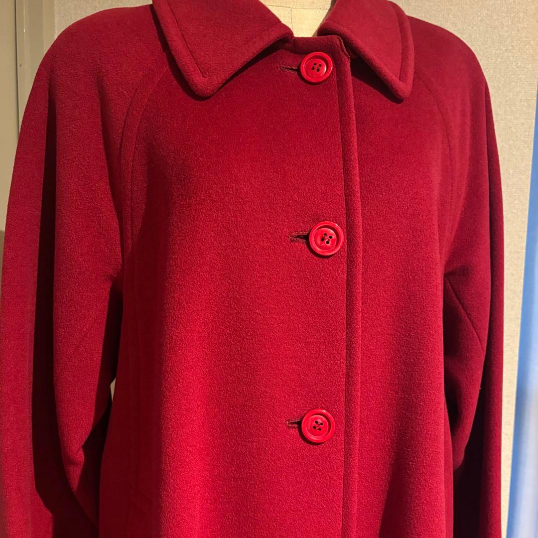 美品 アクアスキュータム 赤 毛100% 上質 ボタン付き ロングコート