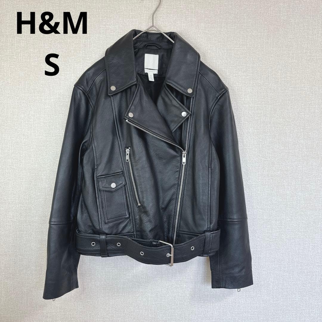 【】レザーライダースジャケット 牛革100% カジュアル ブラック S