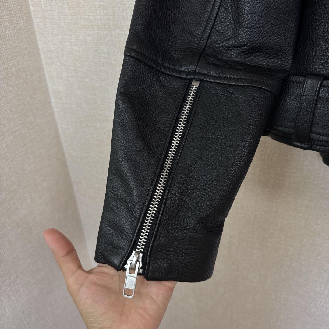 【】レザーライダースジャケット 牛革100% カジュアル ブラック S