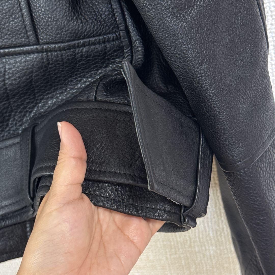 【】レザーライダースジャケット 牛革100% カジュアル ブラック S