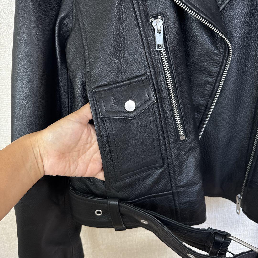【】レザーライダースジャケット 牛革100% カジュアル ブラック S