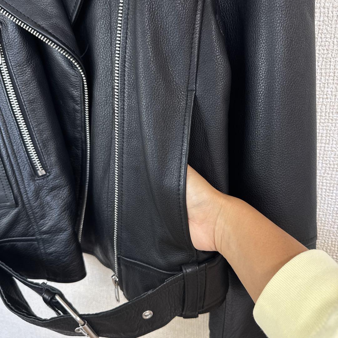 【】レザーライダースジャケット 牛革100% カジュアル ブラック S