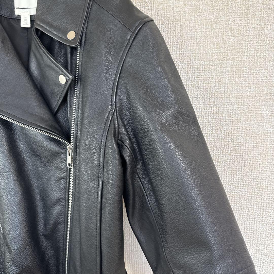 【】レザーライダースジャケット 牛革100% カジュアル ブラック S