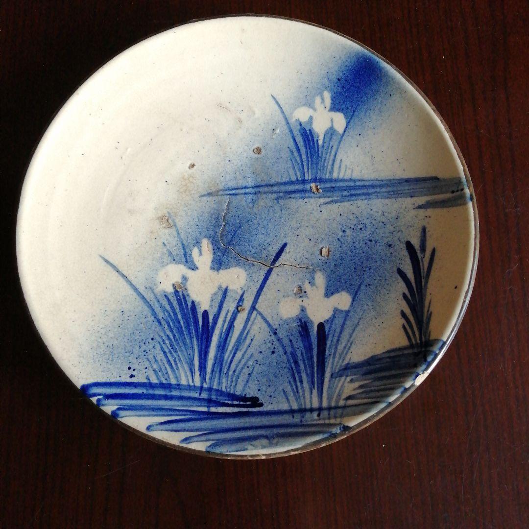古瀬戸　吹墨杜若文大皿　30cm