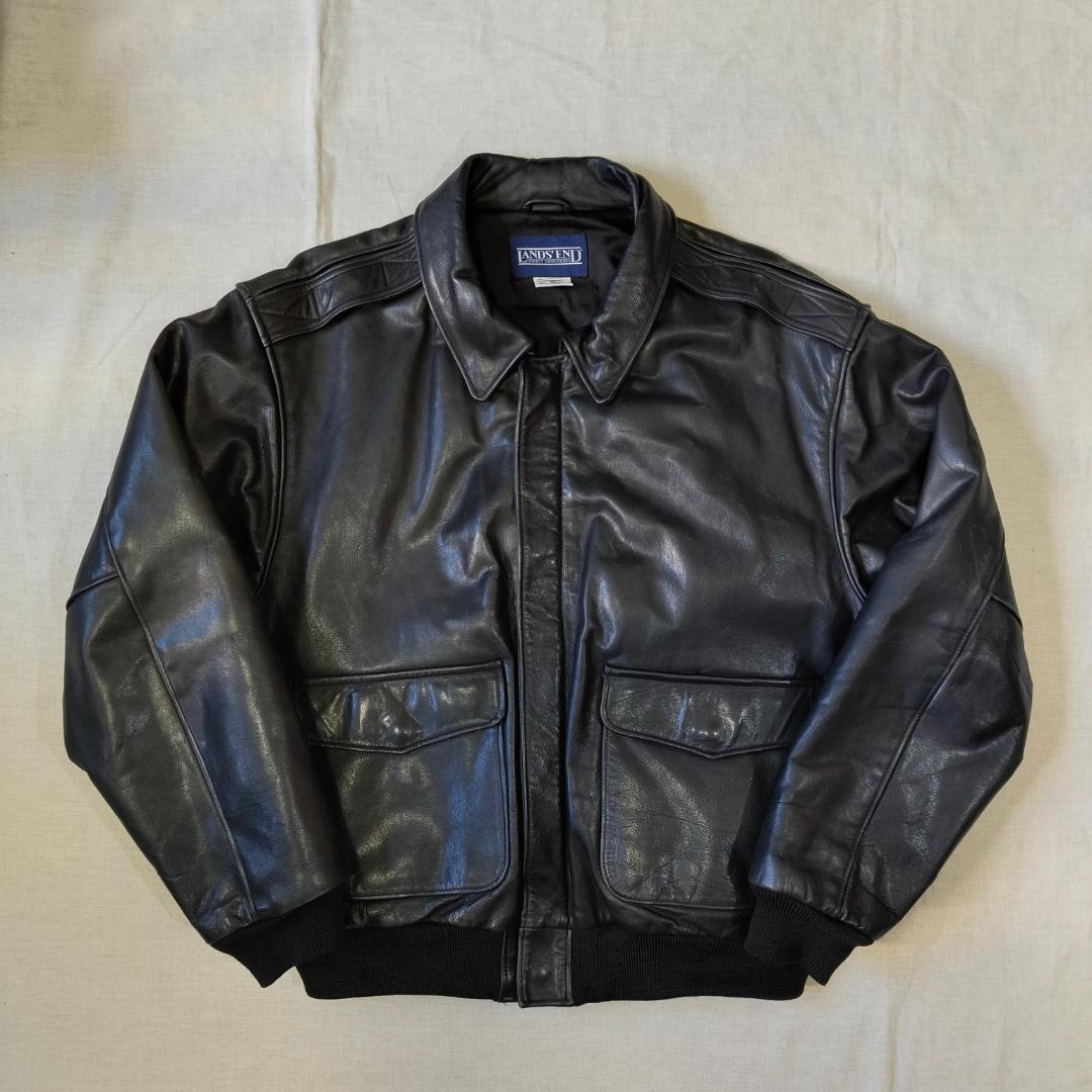 80s 90s USA製 ランズエンド A-2 レザー フライトジャケット 黒