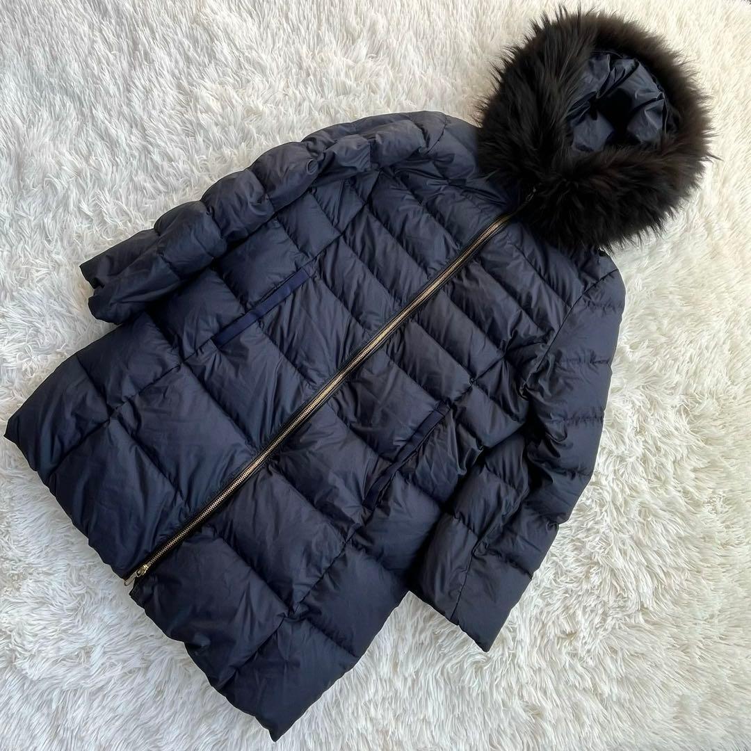 ナノユニバース　西川ダウン　ロングコート　ファー　フード　紺　ネイビー 38