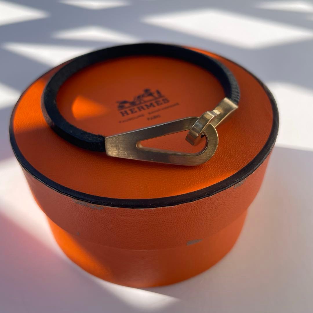 エルメス　ジャンボジェット　ブレスレット　ブラックレザー×ゴールド金具