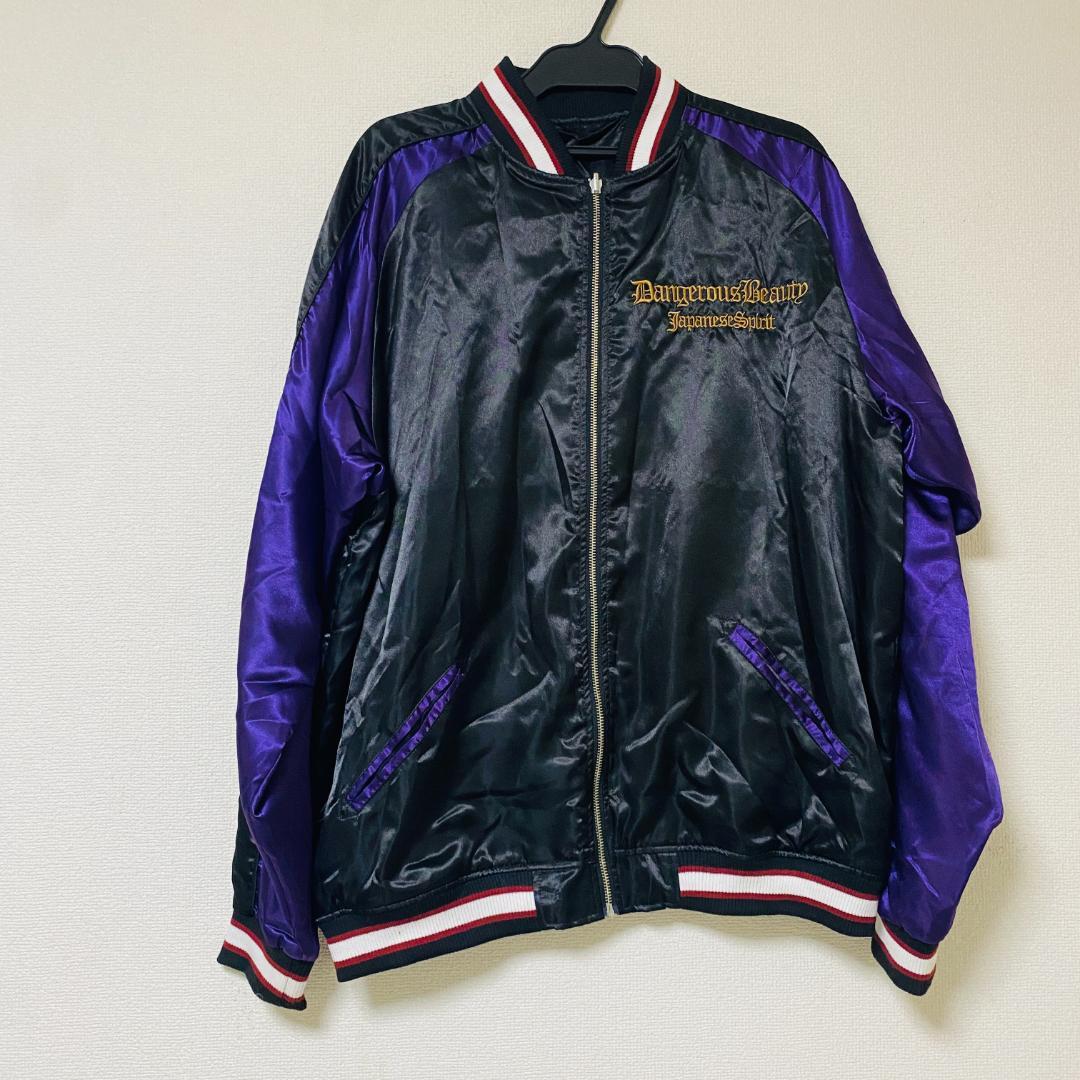 美品/希少✨抜刀娘　スカジャン　リバーシブル　刺繍　黒　和柄　2XL