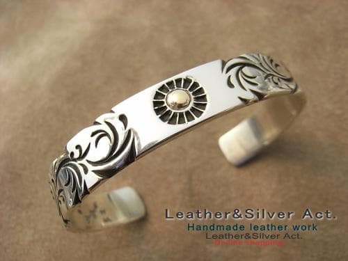 シルバーバングル　シルバー925、ｋ18　手彫り、唐草、メンズ ハンドメイド