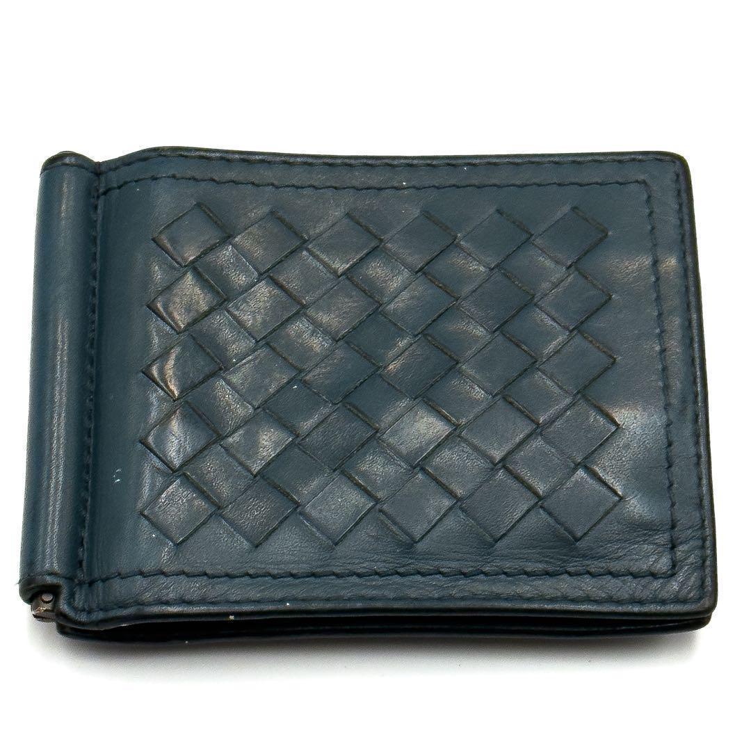 ボッテガヴェネタ【極美品】ブルーイントレチャートマネークリップ２つ折り財布