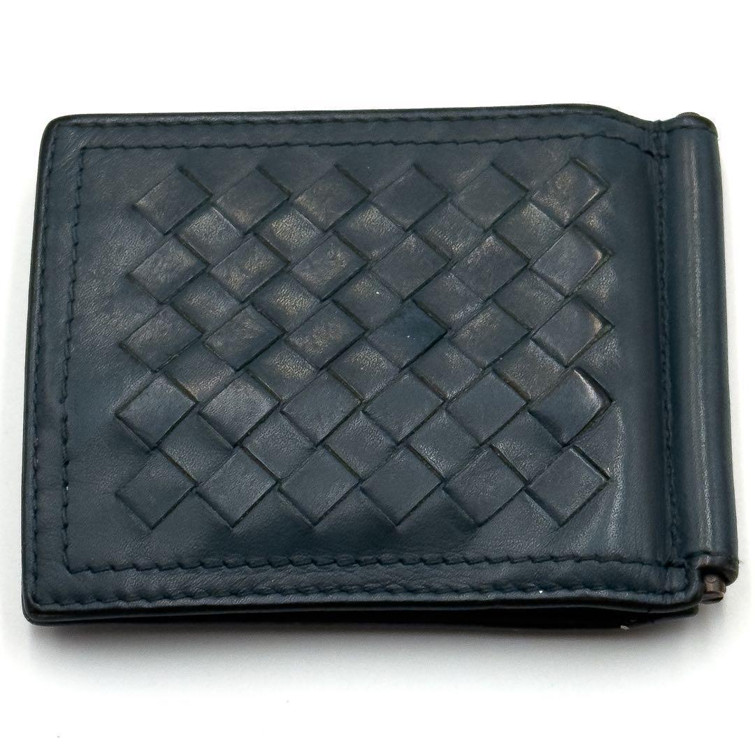ボッテガヴェネタ【極美品】ブルーイントレチャートマネークリップ２つ折り財布