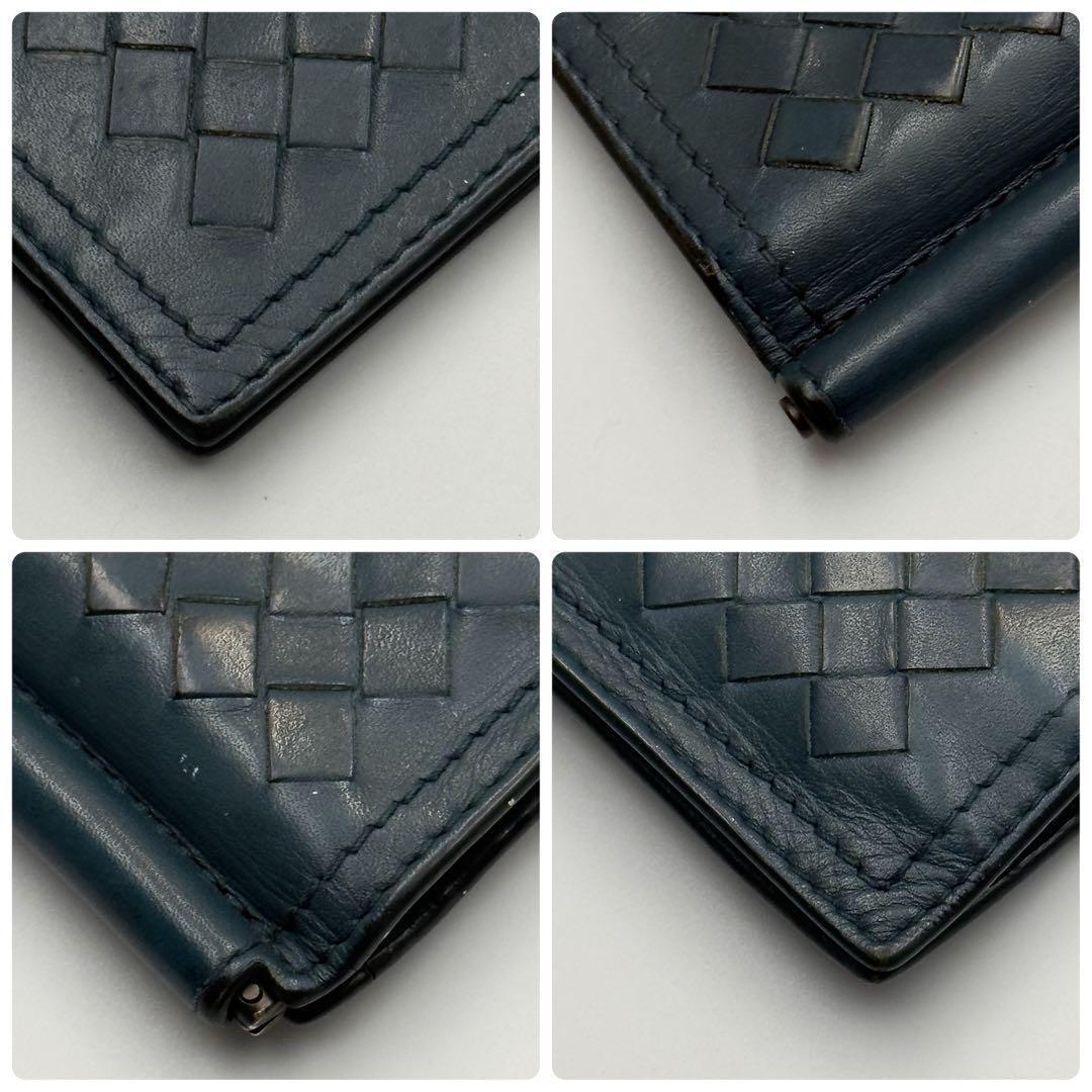 ボッテガヴェネタ【極美品】ブルーイントレチャートマネークリップ２つ折り財布