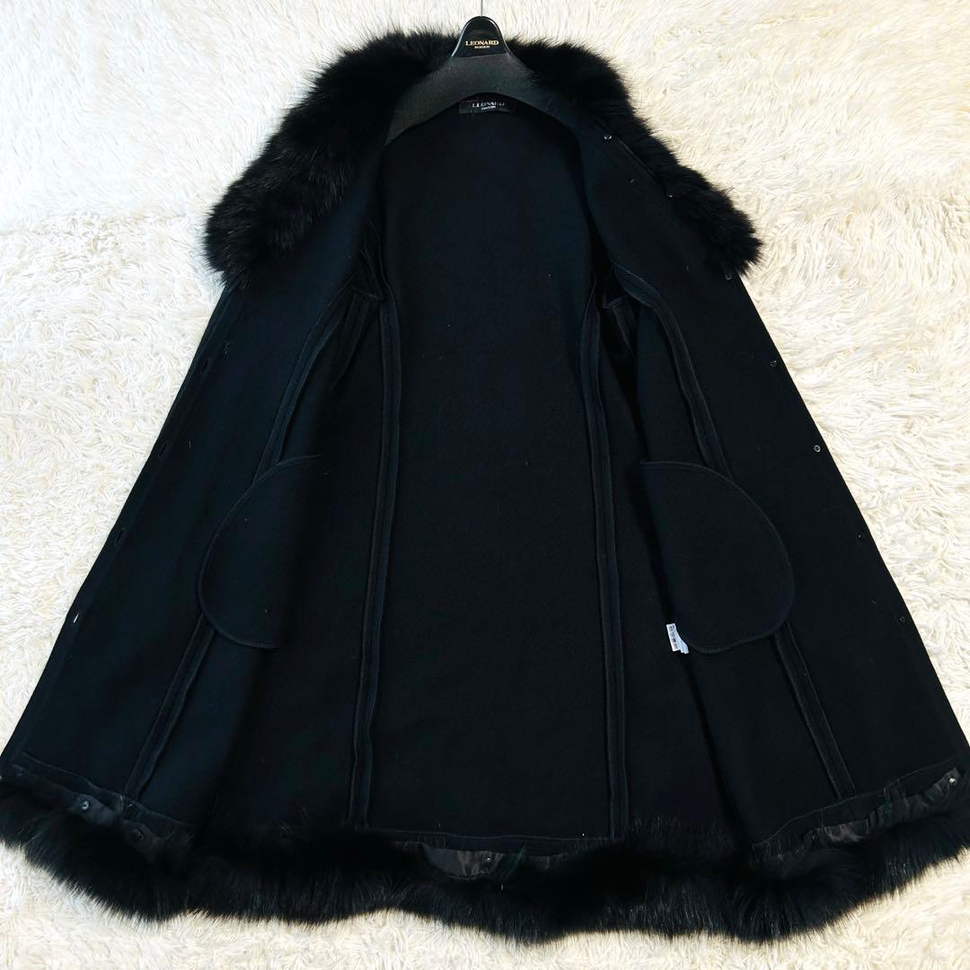 レオナール LEONARD ロングコート 裾ファー 襟ファー フォックスファー