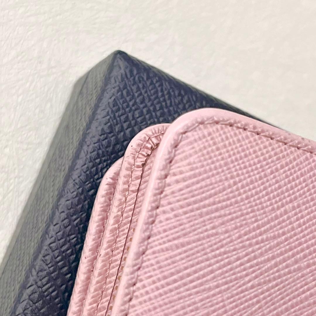 PRADA サフィアーノ 二つ折り財布 ピンク コンパクト 箱付き　0205-①