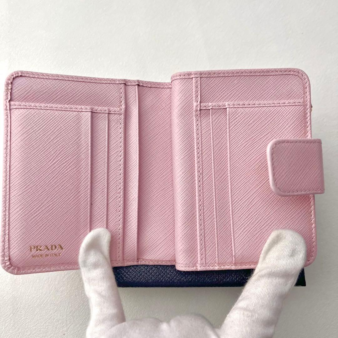 PRADA サフィアーノ 二つ折り財布 ピンク コンパクト 箱付き　0205-①