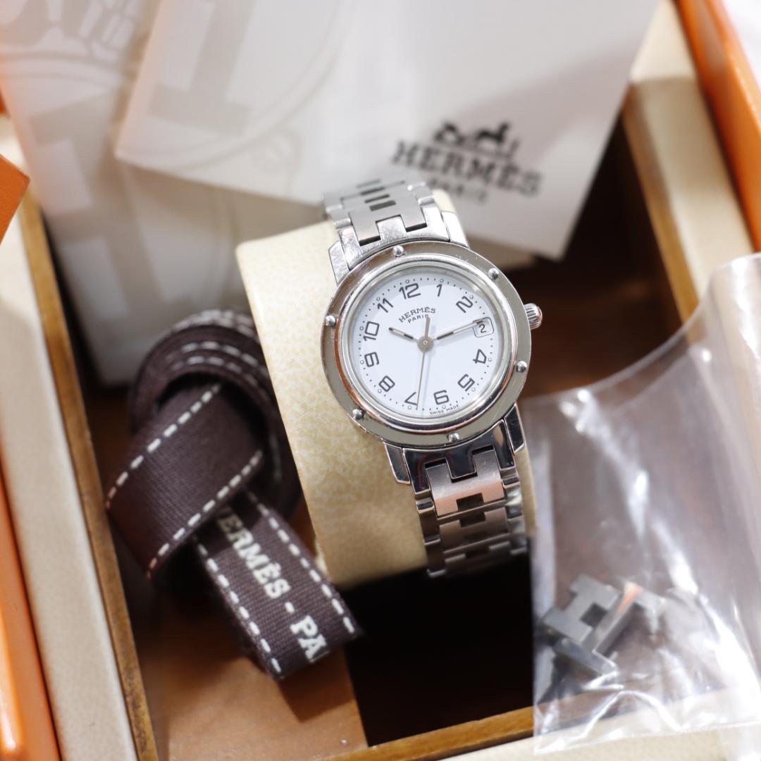 と*ん様 稼働美品！エルメスクリッパー　腕時計　ホワイト文字盤　ウォッチ　CL4