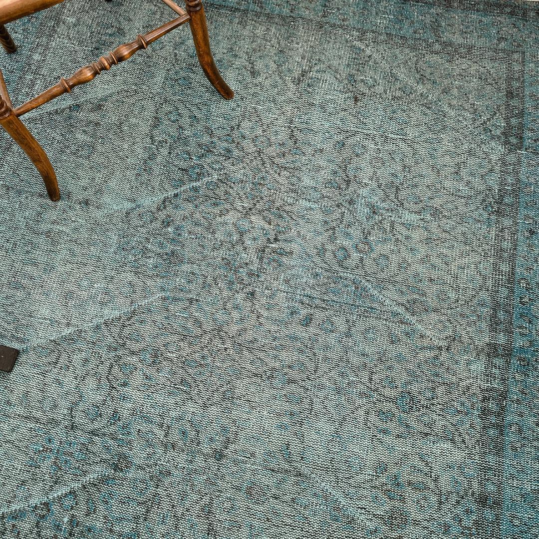 【訳アリ】トルコ ヴィンテージラグA114超大判 ターコイズブルー オーバーダイ