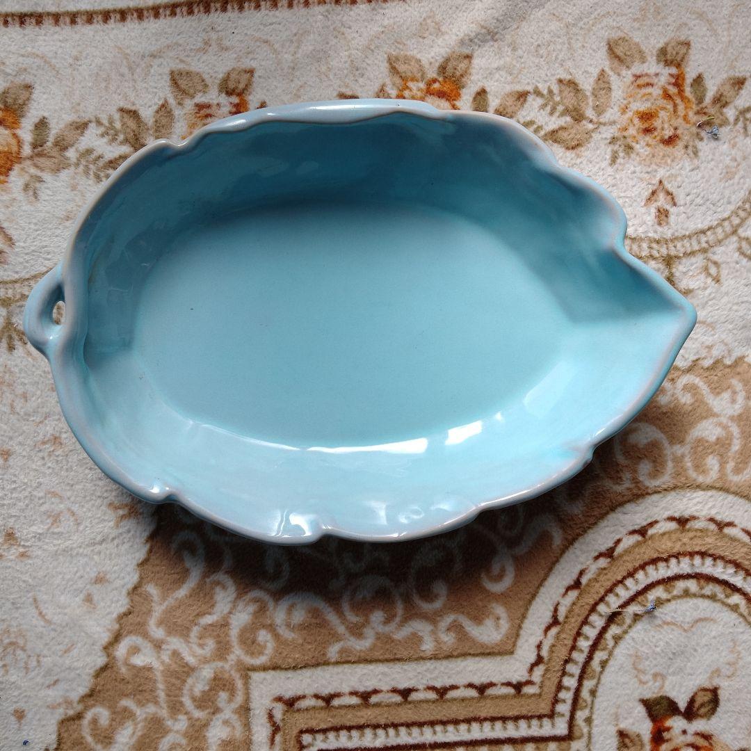 水色 葉形状 陶器 花器