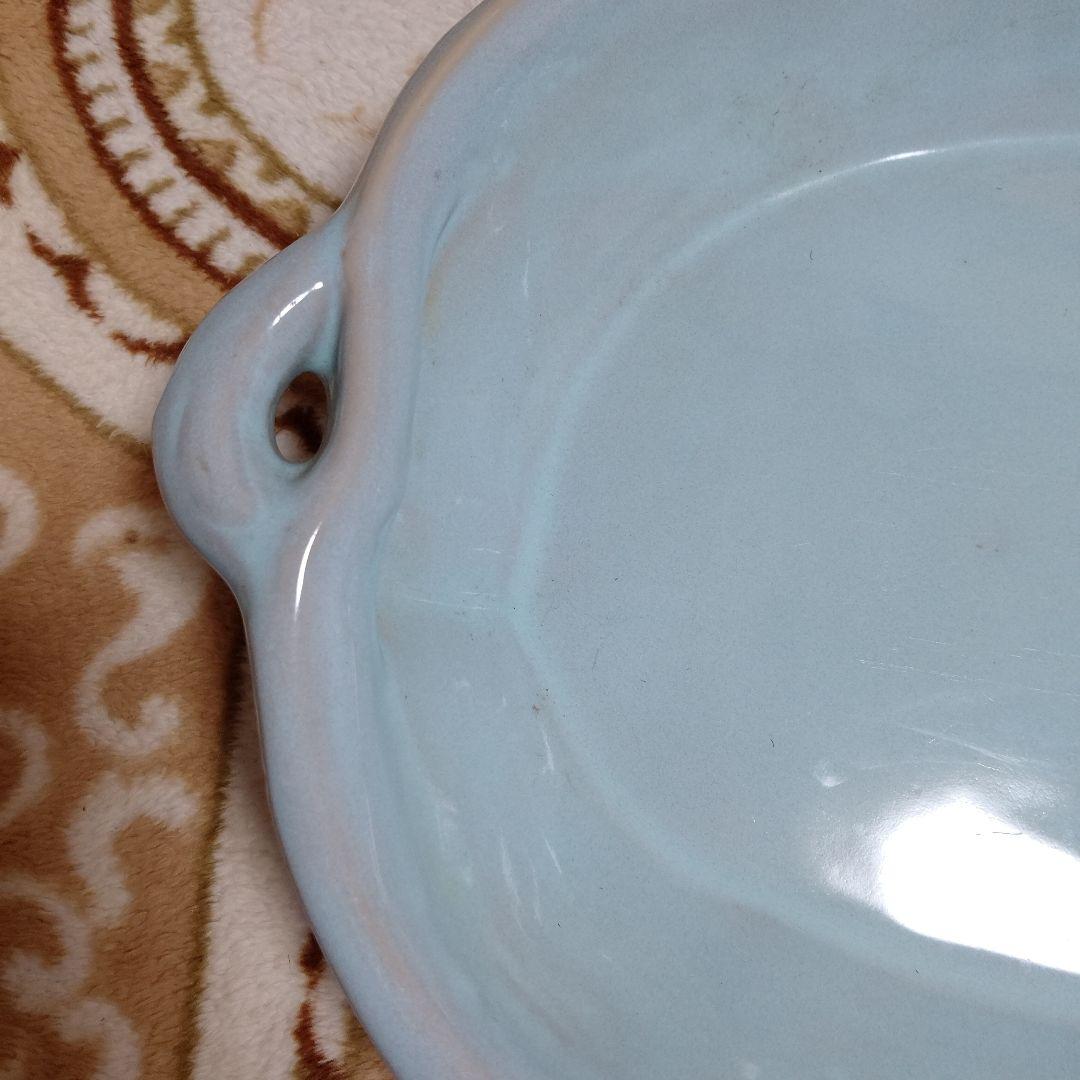 水色 葉形状 陶器 花器