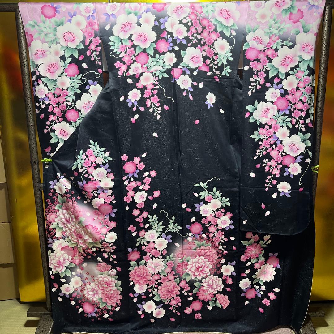 振袖　正絹　成人式　黒