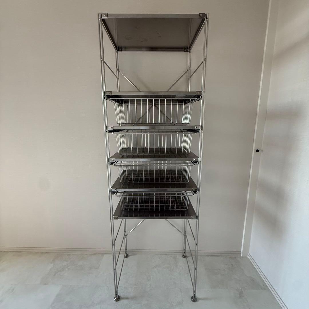 【引取】無印良品ステンレスユニットシェルフステンレス棚セット大+バスケット+棚