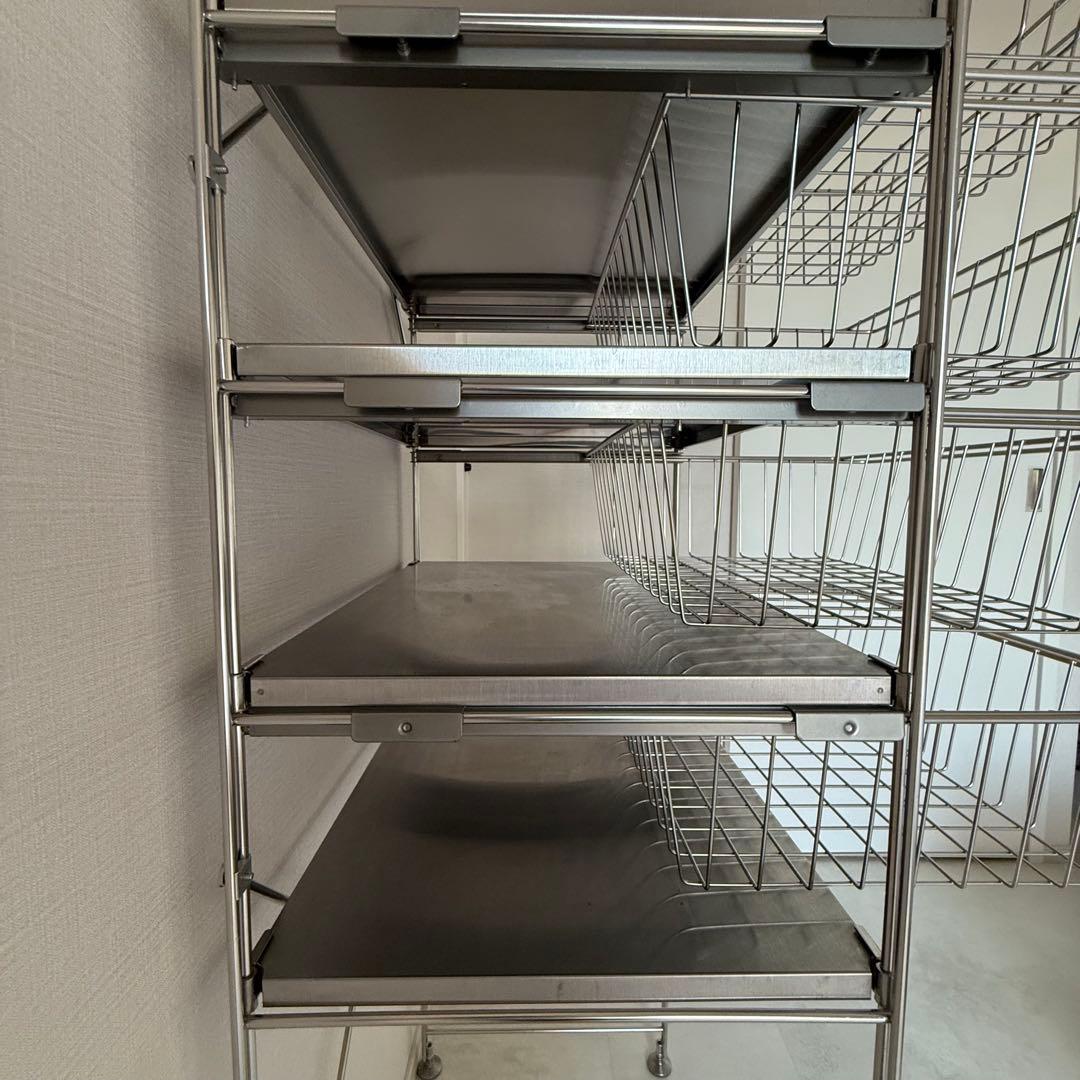 【引取】無印良品ステンレスユニットシェルフステンレス棚セット大+バスケット+棚