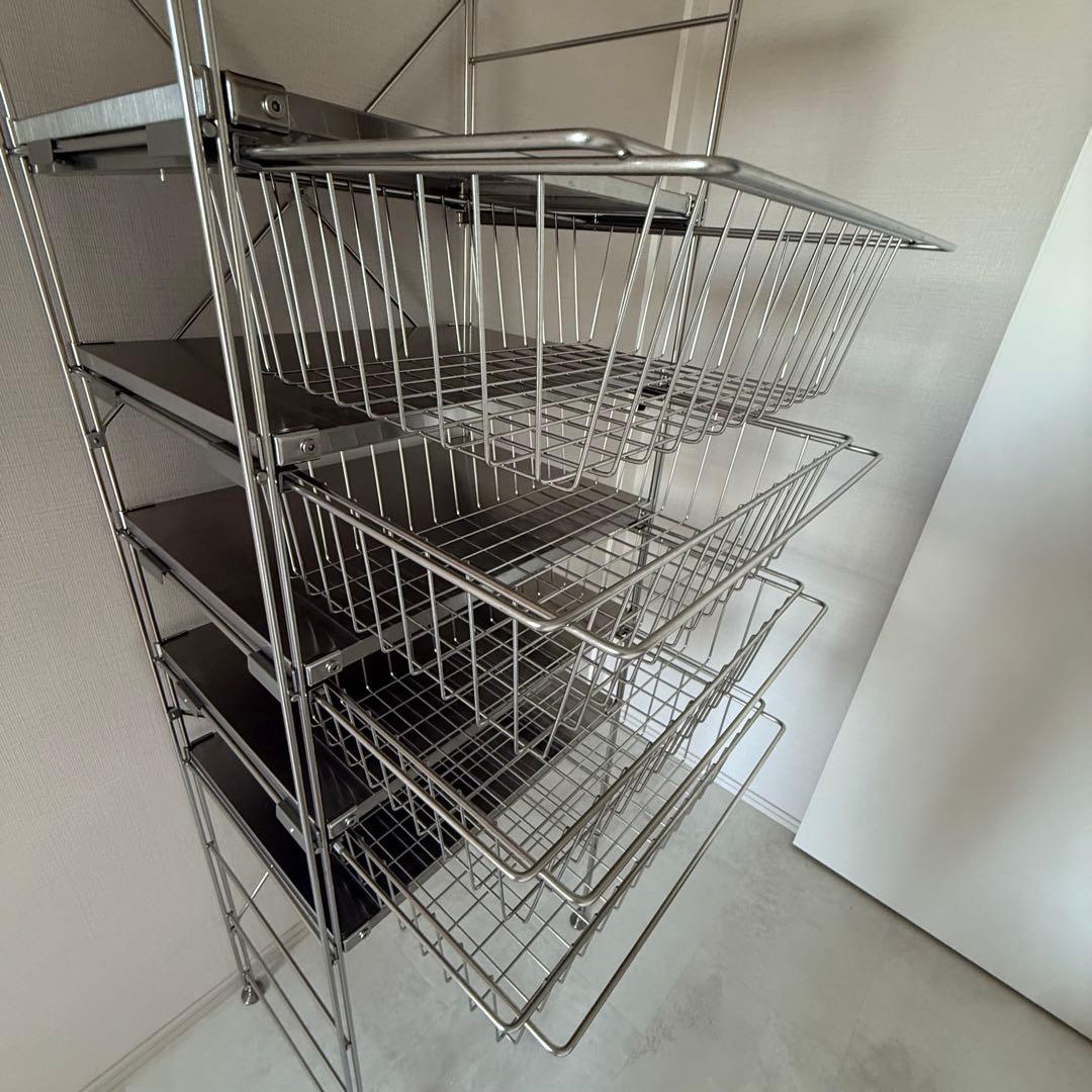 【引取】無印良品ステンレスユニットシェルフステンレス棚セット大+バスケット+棚
