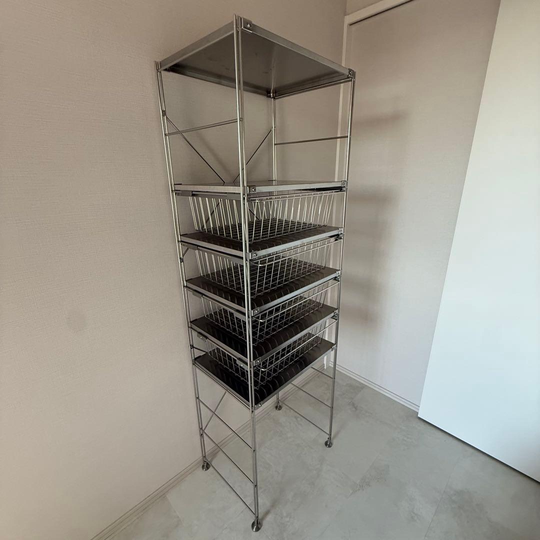 【引取】無印良品ステンレスユニットシェルフステンレス棚セット大+バスケット+棚