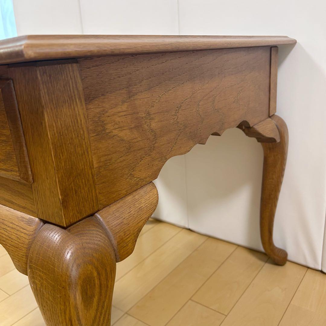 アンティーク　猫脚　サイドテーブル　コーヒーテーブル　引き出し　虎斑柄