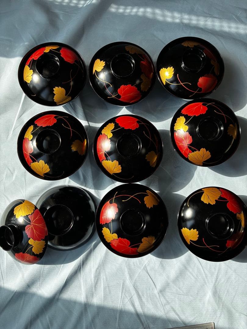 【豪華9客セット】吸物椀 蓋付き 漆器 金彩 紅葉 蒔絵 煮物椀 お正月