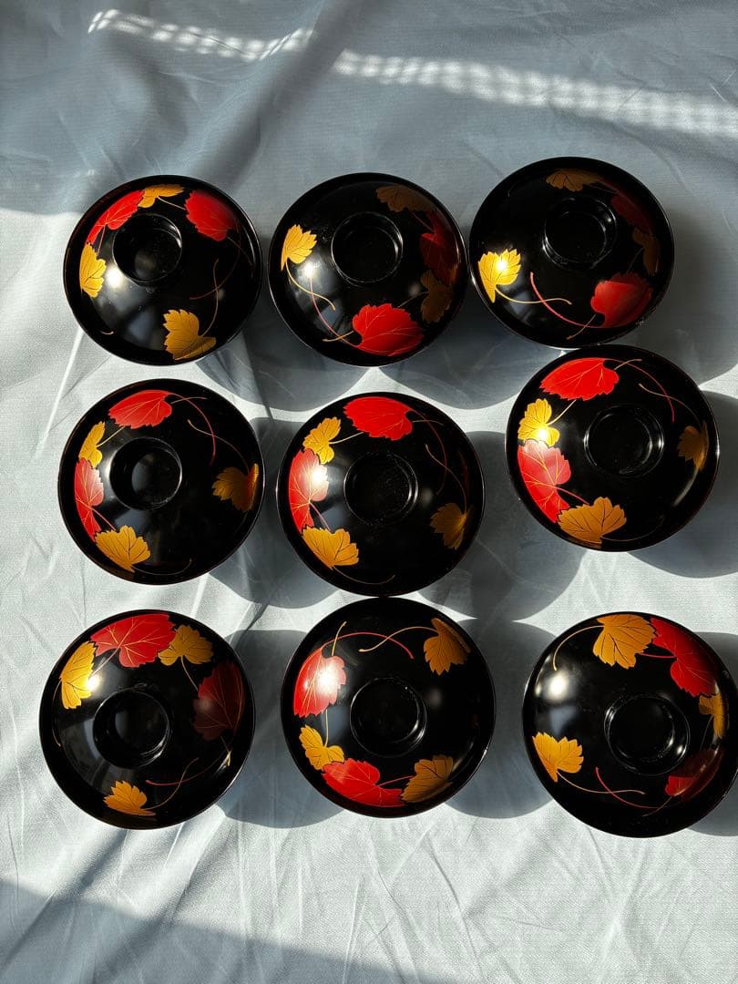 【豪華9客セット】吸物椀 蓋付き 漆器 金彩 紅葉 蒔絵 煮物椀 お正月